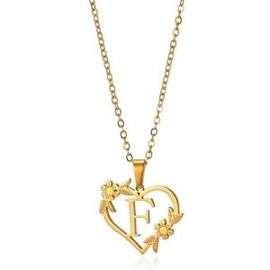 Dames hart AZ Letters ketting 18K gouden bloem hanger ketting initialen sieraden cadeau (Style : L)