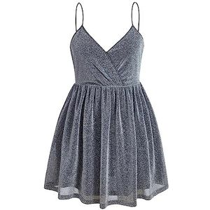 voor vrouwen jurk Plus overlappende kraag glitter cami-jurk (Color : Silver, Size : 4XL)