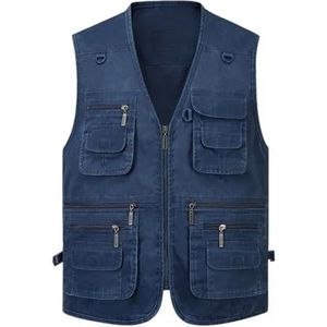 Pegsmio Mannen Multi Pocket Katoenen Vest Met Vele Zakken Mouwloze Jassen Outdoor Foto Vest, Blauw vest, XXL