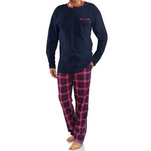 Sesto Senso Pjs Set voor heren, 100% katoen, pyjama met lange mouwen, top en broek, geruit, nachtkleding, nachtkleding, Top - Donkerblauw; Geruite Broek - Violet, XL