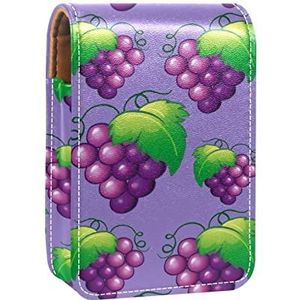Lipgloss Houder Lipstick Case Draagbare Mini Lipstick Opbergdoos Reizen Lipstick Organizer Case met Spiegel voor Vrouwen Zoete Verse Druiven Patroon Paars, Meerkleurig, 9.5x2x7 cm/3.7x0.8x2.7 in