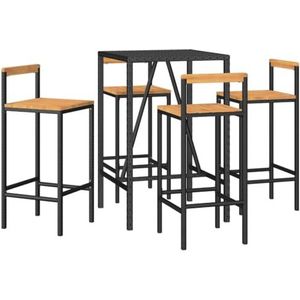 vidaXL 5-delige Tuinbarset poly rattan en massief acaciahout zwart, bartafelset, bar tafel en stoel, caféset, bartafel en stoel