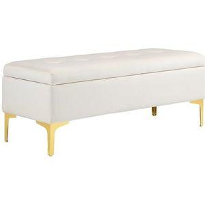 HOMCOM Zitbank met opbergruimte, gestoffeerde bank met fluwelen look, metalen poten, bedbank voor woonkamer, slaapkamer, hal, 120 x 44 x 44,5 cm, beige