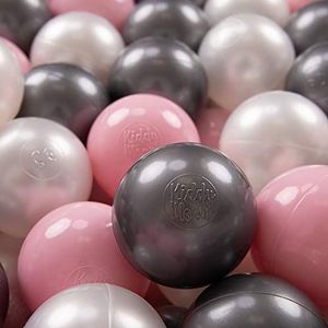 KiddyMoon 200 ∅ 7cm kinderballen speelballen voor ballenbad baby plastic ballen made in eu, parel/poederroze/zilver
