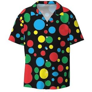 YJxoZH Twister Polka Dots Print Heren Jurk Shirts Casual Button Down Korte Mouw Zomer Strand Shirt Vakantie Shirts, Zwart, XXL
