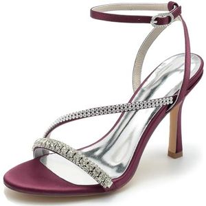 Hanfike Bruiloft Hakken Voor Vrouwen Slingback Strappy Open Teen Avond Prom Schoenen met Steentjes JY118, Bordeaux, 42.5 EU