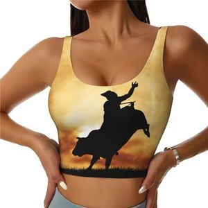 JEJEA Cool Bull Riding Print sportbeha voor vrouwen, yoga gym draadloze beha workout, met verwijderbare vulling, U-rug ontwerp, Zwart, L