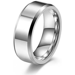 6mm dubbele afgeschuinde rand wolfraam staal glanzende ring 8mm wolfraam goud anti-snijden minimalistische heren ring ring (Color : 8mm steel color, Size : 8#)