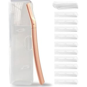 Ruimooto Wenkbrauwscheerapparaat met 10 stuks roestvrij scheermesjes, gezichtshaarverwijderaar voor vrouwen van hoogwaardig metaal, wenkbrauwtrimmer, gezichtsscheerapparaat voor wenkbrauwen en