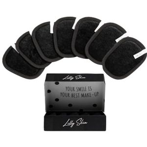 Lilly Skin Wasbare en Herbruikbare Make-up Remover Pads - Vierkante Microvezelreinigingsdoekjes voor Gezichtshuid - Doos met 7 Pads van Kunstkatoen - Black Edition