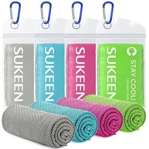 Sukeen 4 stuks koelhanddoek (40 x 12 inch), ijshanddoek, zachte ademende koude handdoek, microvezel handdoek voor yoga, sport, hardlopen, sportschool, training, kamperen, fitness, training en meer
