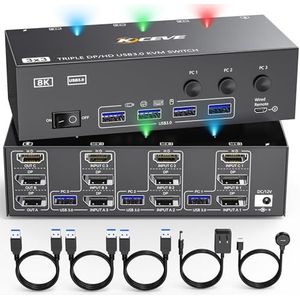 KVM Switch 3 monitoren 3 PC, Displayport HDMI USB 3.0 KVM-schakelaar drievoudig display, ondersteunt 4K @60 Hz voor 3 computers