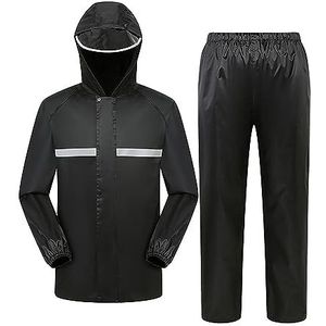 Regenjas，Waterdicht Jasje，Motorfiets Regenkleding Regenpak Heren Dames Buiten Reflecterend Waterdicht Volwassen Full Body Regenbroek for Rijden Tegen Regen, Regenjas Regenjas en Broek Set(Black,XXL)