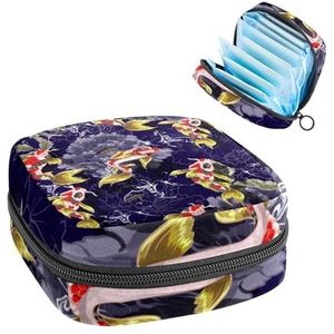 Opbergtas voor maandverband, maandverband, menstruatiecup zakje, organizer voor vrouwelijke pads, tampons, koikarpervissen met bloem