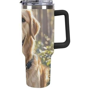 RTFGHJS 40 oz Tumbler Golden Retriever geïsoleerde beker reizen koffiemok met rietjesdeksel roestvrijstalen waterfles vacuüm geïsoleerde beker voor sport werk auto reizen weekends