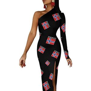 Noorse vlag dames halve mouw jurk avondfeest lange jurken cocktail split bodycon jurk S