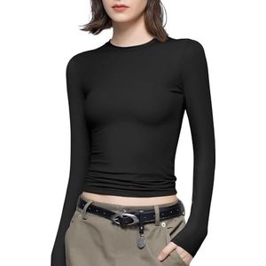 Dames tops met lange mouwen ronde hals slim fit basic T-shirt Smoke Cloud Pro Collection, gitzwart, M