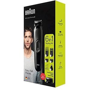 Braun Baardtrimmer MGK3220 en tondeuse voor mannen 6-in-1 trimmer, 5 opzetstukken, bodygroomer - zwart/voltgroen