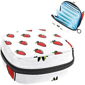 Periode Pouch Draagbare Tampon Opbergtas,Tampon Houder voor Portemonnee Vrouwelijke Product Organizer,Aardbeien op witte achtergrond, Meerkleurig, 4.7x6.6x6.6 in/12x17x17 cm