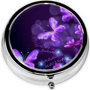 Ronde pillenetui voor portemonnee of zak 2 compartimenten geneeskunde pillendoos draagbare kleine pillenorganizer mooie paarse pillendoos reisgeneeskunde vitamine kabeljauw leverolie opbergdoos