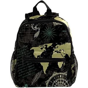 Leuke Mode Mini Rugzak Pack Tas Vintage Globe Wereldkaart, Meerkleurig, 25.4x10x30 CM/10x4x12 in, Rugzak Rugzakken