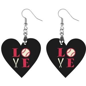 I Love Baseball Leuke Hartvormige Hanger Oorbellen Voor Vrouwen Lichtgewicht Houten Oorbellen Mode-sieraden Geschenken