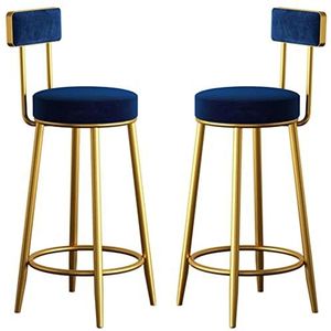 Home barkruk metalen barkrukken set van 2, moderne keuken eiland eettafel hoge stoel met fluwelen rug, ronde voetsteun en antislip voetmatten (maat: 65 cm, kleur: grijs) (kleur: blauw, maat: 65 cm)