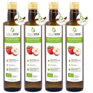 GreatVita Bio appelciderazijn, natuurlijk troebel en ongefilterd met azijnmoer, 4 x 500 ml