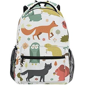 Leuke Animal Mouse Fox Bear School Rugzak voor Meisjes Jongens Middelbare School Stijlvolle Ontwerp Student Tassen Boekentassen, Patroon, 11.5×8×16In