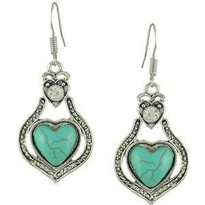 Retro Europese en Amerikaanse turquoise oorbellen Eenvoudige holle perzik hart diamant antieke zilveren oorbellen (Color : E1613)