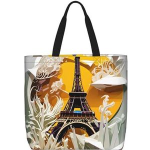 SSIMOO Paris Eiffeltoren stijlvolle rits boodschappentassen, schoudertas, de perfecte mix van stijl en gemak, Parijs Eiffeltoren2, Eén maat
