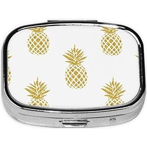 Gouden Ananas Achtergrond Pil Doos Rechthoek Pil Case 2 Compartiment Geneeskunde Pil Organizer Draagbare Reizen Pillbox Geneeskunde Vitamine Kabeljauw Leverolie Opbergdoos Leuke Unieke Gift Organizer