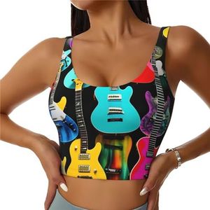 Kleurrijke Gitaren Print Comfortabele Vrouwen Sport Vest Yoga Workout Vest Voor Vrouwen Lichtgewicht Zomer, Zwart, S