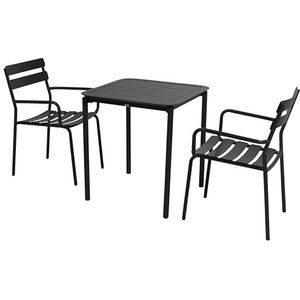Oviala Vierkante terrastafel (70 x 70 cm) en 2 stoelen, zwart
