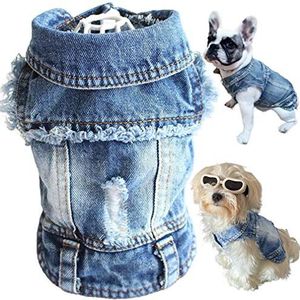 Strangefly Hondenjeansjas, blauw puppy denim T-shirt, machinewasbare jassen, comfortabele en coole kleding, voor kleine middelgrote honden, huisdieren en katten (XXL)