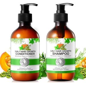3-in-1 shampoo- en conditionerset met pepermunt, rozemarijn en pompoenpitolie, 2 x 26 ml haargroei en anti-haaruitval, vermindert kroezen en geeft glans voor alle haartypes (#2)