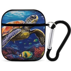 Zeeschildpadden Oceaan Leuke Case voor AirPods 2&1 Schokbestendige Beschermende Hoofdtelefoon Gevallen Cover Met Sleutelhanger voor Mannen Vrouwen
