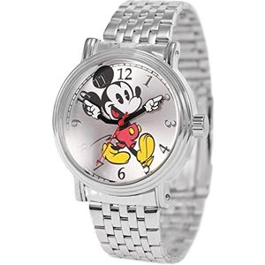 Disney Mickey Mouse volwassen vintage scharnierende handen analoog kwartshorloge, Zilver, armband