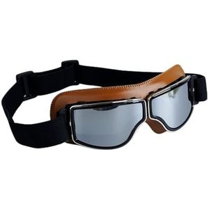 Veiligheid motorbril, all-terrain motorbril retro metalen rand bril, motorfiets UV-bescherming, voor fiets en buitenavonturen, vintage ontwerp (kleur: bruin zilver)