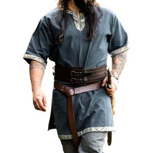 Leonardo Carbone® Viking-tuniek Njal - middeleeuwse kleding voor heren, middeleeuws overhemd, vrijetijdshemden met korte mouwen, carnavalskostuum heren, Viking-tuniek, LARP-kleding - 100% katoen,