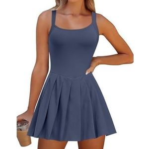 LIUUBASZ Tennisjurk voor dames met korte broek, mouwloze atletische trainingsjurk, schattige geplooide mini-golf workout romper, met zakken, Blauw, M