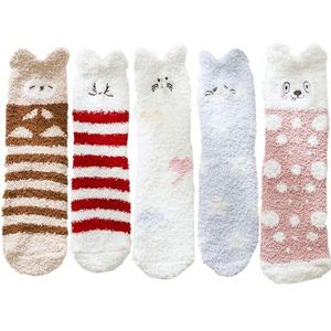 BOSREROY Nieuwigheid Mode Pluizige Zachte Gezellige Winter Sokken 5 Paar Cartoon Slipper Sokken voor Vrouwen Fuzzy Nieuwigheid Sla, Meerkleurig, One Size