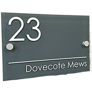 Huisnummers DIY Huisnummer MODERN HUIS TEKEN PLAQUE DEURNUMMER STRAATNAAM GLAS EFFECT ACRYL Voordeur Nummers (04)