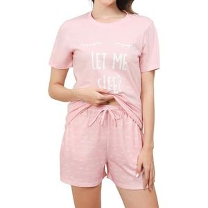 Pyjama's Dames Korte Pyjama's Dames Comfortabele Katoenen Pyjamaset met Korte Mouwen Tweedelig Ronde Hals Shirt en Shorts Nachtkleding met Gedrukt