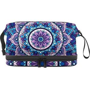 Grote capaciteit reizen cosmetische tas,Mandala Paars,Make-up tas,Waterdichte make-up tas Organizer, Meerkleurig, 27x15x14 cm/10.6x5.9x5.5 in