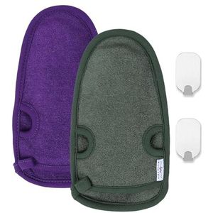 Belmalia 2x Exfoliërende Handschoen Natuurlijke Plantenvezels | Verwijdert Dode Huidcellen | Lichaamsscrub Spons Hamam Wellness | Lichaamspeeling Massage Handschoen met 2 Metalen Haken | Paars + Groen