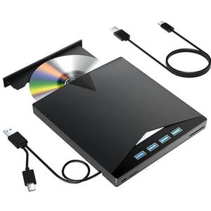 Externe CD/DVD-drive USB 3.0 draagbare DVD-brander met SD/TF-kaartlezer en 4-poorts USB-hub, compatibel Windows, MacOS, Linux
