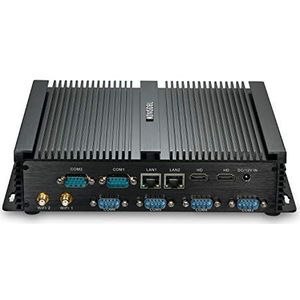 KINGDEL Mini-desktopcomputer zonder ventilator, krachtige industriële pc met Core i3 CPU,4 GB RAM, 64 GB SSD, 2 x NIC, 2 x HD, 4 x USB 3.0, 6 x COM RS232, Wi-Fi