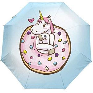 AJINGA Schattige Eenhoorn Donuts (3) Opvouwbare Paraplu Zonneblok Winddichte Regen Automatische Open Close Travel Anti-UV zon Paraplu's