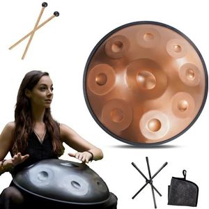 Handpan instrument - 432Hz/440Hz 9/10/ 12 Noten - 55cm Steel Tongue Drum - Hand Pan Drum met Drumhouder voor Klankgenezing (Size : 440Hz, Color : GOLD_9 NOTES)